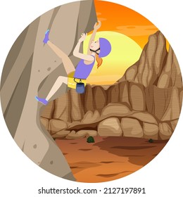 Scene with people climbing rocky moutain illustration