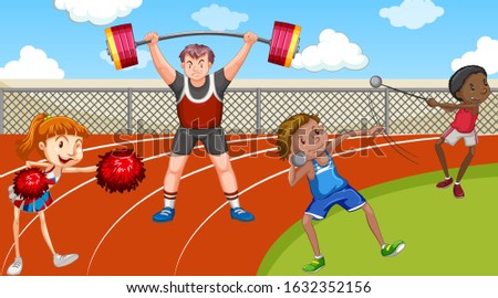 Scene with people doing track and field sports illustration