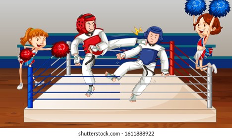 Scene with people fighting in the ring arena illustration