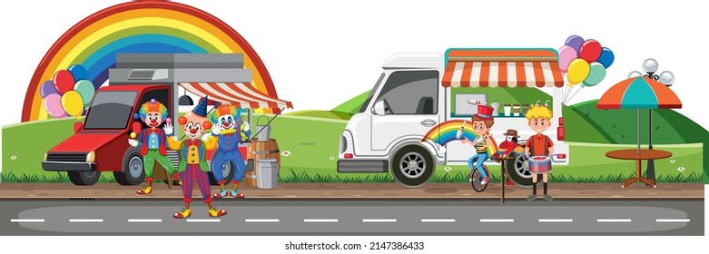 Scene with people at the flea market illustration