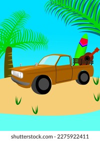 Scene with people having fun on the island illustration