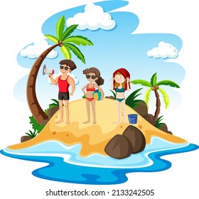 Scene with people on the beach illustration