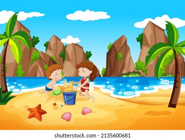Scene with people on the beach illustration