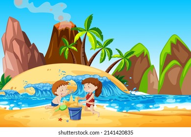 Scene with people on the beach illustration