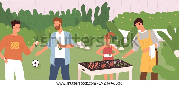 Scene People Outdoor Barbecue Party Man Stock Vector (Royalty Free ...