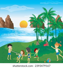 scene and people river Vector