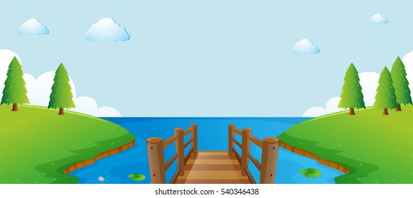 Scene with pier and river illustration