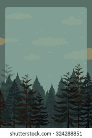 Scene of pine forest at night illustration