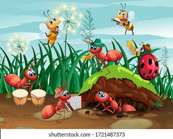 Scene Plants Insects Garden Illustration Stock Vector (Royalty Free ...