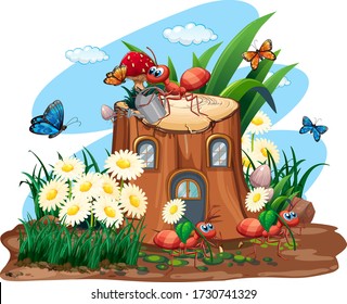 Scene with plants and insects in the garden illustration