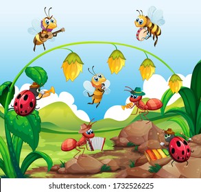 Scene with plants and insects in the garden illustration