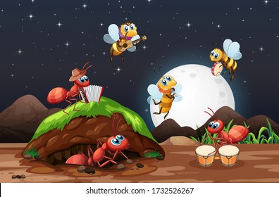 Scene with plants and insects in the garden illustration