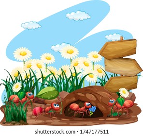 Scene with plants and insects in the garden illustration
