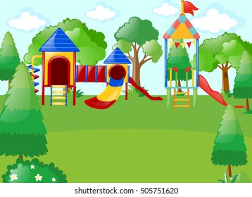 Scene with playground in park illustration
