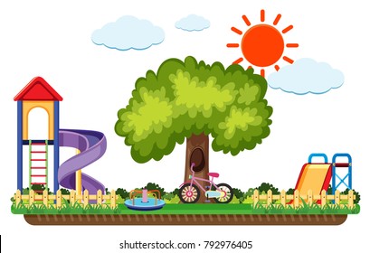 Scene of playground with slides at daytime illustration