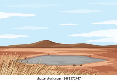 Scene with pond and dry land illustration