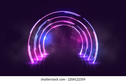 Scene for presentation with neon lighting and smoke. Vector illustration.
