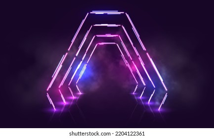 Scene for presentation with neon lighting and smoke. Vector illustration.