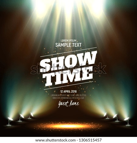 Scene for presentation. Showtime banner illuminated by spotlights. Vector illustration.