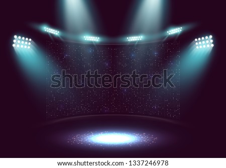 Scene for presentation. Showtime banner illuminated by spotlights. Vector illustration.