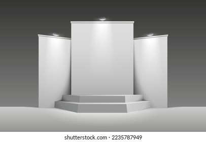 Scene presentations board, table white display. Vector illustration