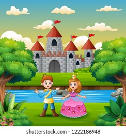 Scene with prince and princess on the edge of the river