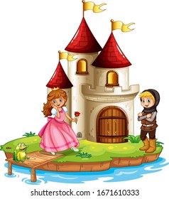 Scene with princess and knight at the castle illustration