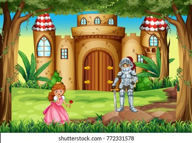 Scene with princess and knight illustration