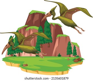 Scene with pterosaurs flying illustration