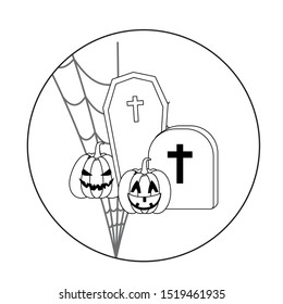 scene of pumpkin with icons halloween