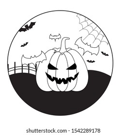 scene of pumpkin with icons halloween vector illustration design