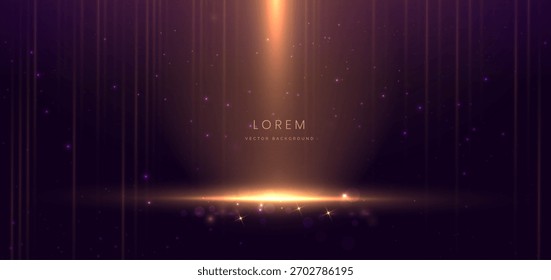 Scene purple background with gold vertical light and gold horizontal sparking. Luxury celebration happy party concept. Vector illustration