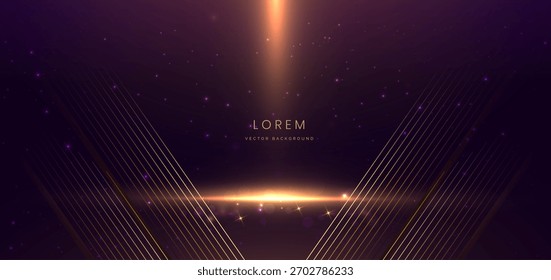 Scene purple background with gold vertical light and gold digonal lines. Luxury celebration happy party concept. Vector illustration