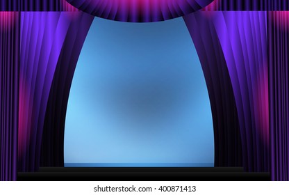Scene with purple background and lights. Vector illustration
