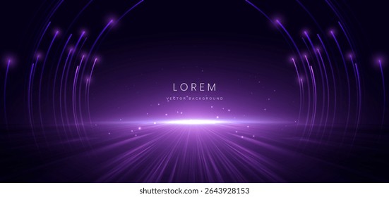 Cena luz roxa no fundo escuro com efeito brilhante. Conceito de design de fundo futurista. Ilustração vetorial