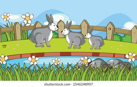 Scene with rabbits in park vector image
