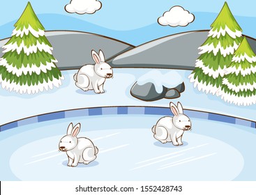 Scene with rabbits in winter illustration