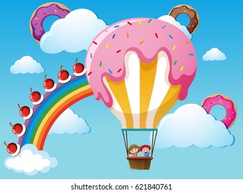 Scene with rainbow and candy balloon illustration