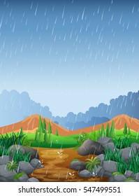 Scene with rainfall in the field illustration