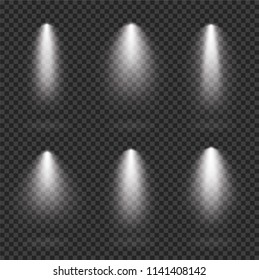 Scene realistic illumination collection, transparent effects. Bright lighting with spotlights - stock vector.