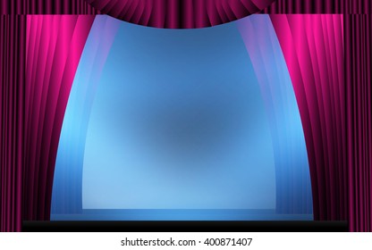 Scene with red background and lights. Vector illustration