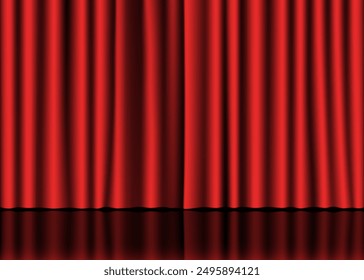 A scene with a red curtain. Closed velvet curtain for circus, theater, stage and club. Vector illustration.