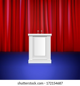Scene with red curtain, tribune. Place for performances