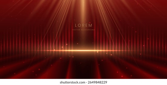 Scene red luxury background with gold lighting effect. Template premium award design. Vector illustration