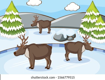 Szene mit Rentieren in Wintergrafik