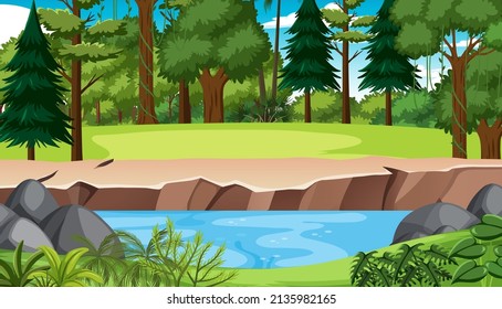 Scene with river in the forest illustration