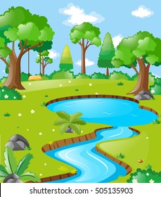 Scene with river in the forest illustration