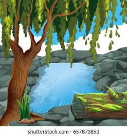 Scene with river in forest illustration