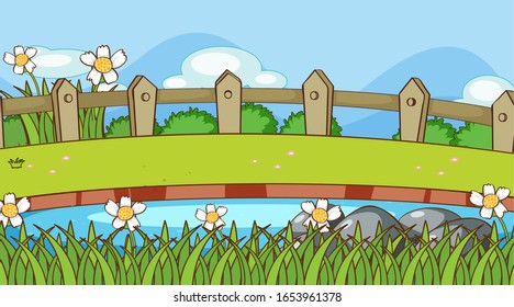 Scene with river and grass illustration