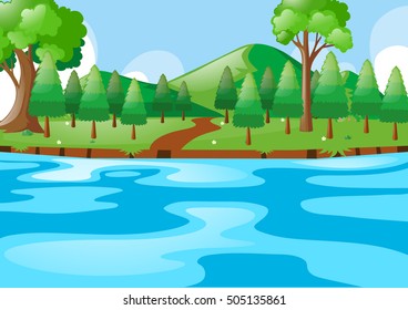 Scene with river and hills illustration